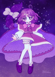 1girl :&lt; bloomers blunt_bangs bow bowtie braid cape capelet clothes_lift cross dotaku_(wran8845) dress film_grain floating_cape food food_print fruit fruit_print hair_bow hexagram knees_together_feet_apart long_braid long_sleeves mary_janes okazaki_yumemi puffy_long_sleeves puffy_sleeves red_dress red_eyes red_hair red_skirt red_vest shoes short signature skirt skirt_lift sky_print solo star_(symbol) strawberry strawberry_print t_t touhou touhou_(pc-98) underwear vest yume_kawaii