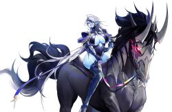 1girl armor ass beelzebub_(taimanin_series) black_leotard blue_skin breasts cleavage clothing_cutout colored_skin curvy demon_girl expressionless grey_hair highleg highleg_leotard horse kwata_kuwa large_breasts leotard lilith-soft long_hair looking_at_viewer navel official_art pointy_ears red_eyes revealing_clothes scar shiny_skin solo taimanin_(series) taimanin_rpgx taimanin_suit thong_leotard transparent_background very_long_hair wide_hips