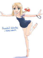 1girl blonde_hair goggles highres one-piece_swimsuit pregnant school_swimsuit swim_goggles swimsuit tagme