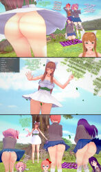 3d absurdres angry angry_expression ass ass_focus bad_tag blush bottomless clothes_lift coding crowd crowd_watching doki_doki_literature_club dress embarrassed embarrassed_naked_female english_text highres koikatsu_(medium) making_fun_of mocking monika_(doki_doki_literature_club) natsuki_(doki_doki_literature_club) nude outdoors outdoors_nudity outside_nudity picnic public_indecency public_nudity sayori_(doki_doki_literature_club) school_uniform siksaaaan skirt skirt_lift staring staring_down stolen_clothes sundress talking tricked upskirt wind windy_skirt yuri_(doki_doki_literature_club)