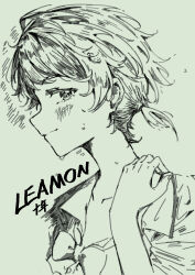 Rule 34 | 1girl, absurdres, artist name, blush, bow, bowtie, character name, closed mouth, english text, engrish text, food-themed hair ornament, green background, hair ornament, hand up, highres, jyuunen-kun, lemon hair ornament, looking at viewer, make heroine ga oo sugiru!, profile, ranguage, short hair, simple background, sketch, solo, upper body, yakishio lemon