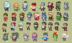 1other 4girls 6+boys agyo_(housamo) animal_ears arc_(housamo) black_hair blonde_hair blue_eyes blue_hair boogeyman_(housamo) brown_hair chernobog_(housamo) claude_(housamo) commentary_request cu_sith_(housamo) dog_boy everyone fiery_horns formal_clothes fox_girl full_body furry furry_female furry_male gabriel_(housamo) green_background green_eyes hakumen_(housamo) halo hanuman_(housamo) highres holding holding_sword holding_weapon horkeu_kamui horns takabushi_kengo licht_(housamo) lion_boy lion_ears maria_(housamo) masanori_(housamo) protagonist_1_(housamo) protagonist_2_(housamo) protagonist_3_(housamo) protagonist_4_(housamo) protagonist_5_(housamo) moritaka_(housamo) multiple_boys multiple_girls natsusandals orange_hair pixel_art yakushimaru_ryota salomon_(housamo) scarf shino_(housamo) motoori_shiro togo_shuichi smile snow_(housamo) suit sword tadatomo_(housamo) tanetomo_(housamo) sakimori_toji tokyo_houkago_summoners tsathoggua_(housamo) wakan_tanka weapon white_fur wings yasuyori_(housamo) zao_(housamo)