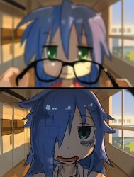 Rule 34 | 2girls, absurdres, bags under eyes, blonde hair, blurry, depth of field, glasses, green eyes, hair over one eye, highres, izumi konata, kuroki tomoko, liamickpie, long hair, lucky star, messy hair, mojyo, mole, mole under eye, multiple girls, watashi ga motenai no wa dou kangaetemo omaera ga warui!