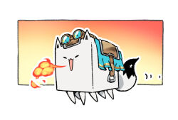:3 animal_ears binoculars border breath_weapon breathing_fire closed_eyes creature fire fox_ears fox_tail fubuzilla_(shirakami_fubuki) fusion ghast hololive leobearboy minecraft open_mouth saddle tail white_border