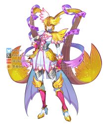 Rule 34 | 1girl, blonde hair, breasts, covered eyes, digimon, digimon (creature), dress, full body, highres, large breasts, long hair, lovelyangemon, simple background, solo, twintails, white background, white dress, youzaiyouzai112