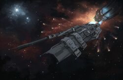 asim0s battlecruiser_(eve_online) caldari_state_(eve_online) combat_ship_(eve_online) commentary commission drake_(eve_online) eve_online flying glowing highres kaalakiota_corporation_(eve_online) military_vehicle missile missile_pod missile_trail nebula no_humans outdoors science_fiction smoke smoke_trail space space_station spacecraft star_(sky) stargate_(eve_online) starry_sky_background support_ship_(eve_online) vehicle_focus