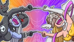angel angel_girl angewomon belt demon demon_girl digimon digimon_(creature) dragon_ball fallen_angel fusion fusion_dance ladydevimon long_hair mask mastemon open_mouth red_eyes skull wings