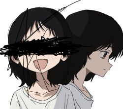 censored censored_identity hashtag-only_commentary kuze_shizuka mimimi222 open_mouth takopii_no_genzai white_background