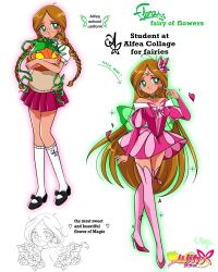 Rule 34 | 1990s (style), 1girl, adapted costume, ahoge, animal print, animification, arrow (symbol), artist name, bad id, bad twitter id, bare arms, bare shoulders, bespectacled, bishoujo senshi sailor moon, black bow, black shoes, bow, bowtie, braid, brown hair, brown vest, butterfly hair ornament, butterfly print, butterfly wings, buttons, character name, choker, circlet, closed mouth, commentary, copyright name, dark-skinned female, dark skin, dress, earrings, english commentary, english text, eyelashes, fairy, faux retro artstyle, flora (winx club), flower, flower earrings, footwear bow, glasses, green choker, green eyes, green outline, green wings, hair ornament, high heels, highres, holding, holding pumpkin, honeymoonpetal, insect wings, jewelry, juliet sleeves, kneehighs, light blush, lineart, logo, long hair, long sleeves, looking at viewer, looking back, low twin braids, magical girl, mary janes, miniskirt, off-shoulder dress, off shoulder, outline, parody, parted lips, partially colored, pink bow, pink bowtie, pink dress, pink flower, pink outline, pink skirt, pink thighhighs, pleated skirt, puffy short sleeves, puffy sleeves, pumpkin, red shoes, retro artstyle, round eyewear, school uniform, shirt, shoes, short dress, short sleeves, simple background, skirt, smile, socks, sparkle, stiletto heels, style parody, sweater vest, tareme, thighhighs, twin braids, variations, very long hair, vest, white background, white shirt, white socks, wings, winx club
