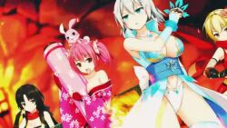 animated araya_kazuki blonde_hair blue_eyes breasts brown_hair cleavage fuma_lily game green_eyes green_hair ice john_spicer_(moe!_ninja_girls) kashima_nanao large_breasts lightning machiyuki_ricka moe!_ninja_girls momochi_myu navel necktie ninja ninja_outfit ntt_solmare official_art pink_hair purple_hair red_eyes saion-ji_enju school_uniform sound suou_yamabuki tokakushi_cy trailer_(media) video yellow_eyes yomoda_tengge