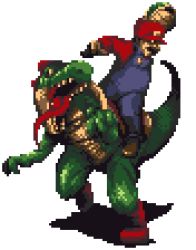 1boy capcom dino_crisis elmeth lowres male_focus mario mario_(series) nintendo pixel_art simple_background super_mario_bros._1 yoshi