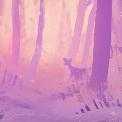 Rule 34 | artist name, commentary, deer, forest, nature, no humans, original, outdoors, purple theme, scenery, signature, tree, zandra