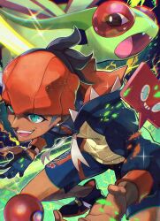 Rule 34 | 1boy, black hair, black hoodie, blue shorts, dark-skinned male, dark skin, dragon, flygon, gen 3 pokemon, gen 4 pokemon, highres, hood, hood down, hoodie, male focus, nintendo, poke ball, pokemon, pokemon (creature), pokemon swsh, raihan (pokemon), rainys bill, rotom, rotom phone, shorts