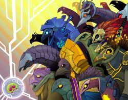 absurdres alien armor artist_request bird chozo chozo_ghost chozo_soldier chozo_statue from_side headdress highres metroid metroid_(creature) metroid_dread metroid_larva metroid_prime nintendo old_bird quiet_robe_(metroid) raven_beak_(metroid) robe