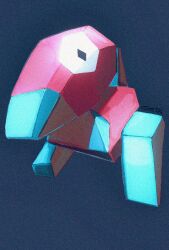 01coil black_background black_eyes blue_background commentary_request creatures_(company) game_freak gen_1_pokemon highres looking_at_viewer nintendo no_humans pokemon pokemon_(creature) porygon signature simple_background solo