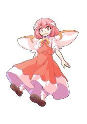 1girl brown_shoes closed_mouth collared_shirt commentary_request commission dairi daiyousei_mob_(touhou) dress fairy fairy_wings full_body highres large_variant_set looking_at_viewer neck_ribbon orange_eyes pink_hair red_dress ribbon shirt shoes short_hair short_sleeves skeb_commission socks solo tachi-e tears touhou touhou_sangetsusei transparent_background variant_set white_shirt white_socks wings yellow_ribbon
