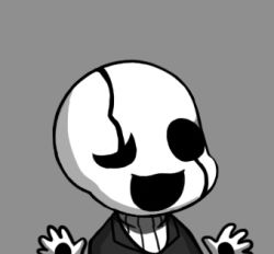 1boy :3 bad_id bad_pixiv_id chibi colored_skin grey_background greyscale gyate_gyate lowres male_focus monochrome open_mouth portrait ribbed_sweater simple_background smile solo sweater turtleneck undertale uneven_eyes upper_body w.d._gaster white_skin yaruky
