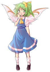 1girl alphes_(style) ascot blush bow commentary_request crying crying_with_eyes_open dairi daiyousei fairy_wings full_body green_eyes green_hair hair_bow large_variant_set long_hair looking_to_the_side open_mouth parody puffy_short_sleeves puffy_sleeves shirt shoes short_sleeves side_ponytail skirt skirt_set socks solo standing style_parody surprised tachi-e tears touhou transparent_background variant_set white_shirt wings yellow_ascot