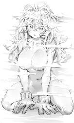 Rule 34 | 1girl, absurdres, boku no hero academia, breasts, gloves, greyscale, hagakure toru, highres, kneeling, large breasts, long hair, monochrome, niwarhythm, nude, simple background, solo