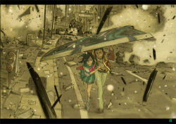 00s 1boy 1girl collateral_damage couple destruction eureka_seven eureka_seven_(series) hetero holland_novak letterboxed protecting school_uniform talho_yuuki yoshida_ken&#039;ichi
