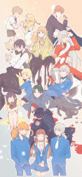 50milky 5girls 6+boys absurdres animal animal_hug animal_on_shoulder arms_behind_back bird black_hair black_ribbon black_shorts blonde_hair blue_pants blue_shirt blue_skirt bob_cut brothers brown_hair cat cat_on_shoulder choker coat collared_shirt cousins cow cup dog dress dual_persona eye_contact facing_away fish flower fruits_basket giving green_hair grey_hair grey_kimono hand_in_pocket hand_up haori highres holding holding_another&#039;s_hair holding_cup holding_flower holding_hands honda_tooru horse japanese_clothes kimono knee_up knees_up leaning_back light_particles long_hair long_sleeves looking_at_animal looking_at_another lying miniskirt monkey mouse_(animal) multiple_boys multiple_girls neck_ribbon necktie nude on_stomach orange_hair outstretched_arm own_hands_together pants paw_print pig pleated_skirt profile rabbit reaching red_coat red_flower ribbon seahorse sheep shirt short_hair short_sleeves shorts siblings sitting skirt skirt_set smile snake sohma_akito sohma_ayame sohma_hatori sohma_hatsuharu sohma_hiro sohma_isuzu sohma_kagura souma_kisa sohma_kureno sohma_kyou sohma_momiji sohma_ritsu sohma_shigure sohma_yuki spoilers straight_hair tiger tiger_cub trap v_arms white_hair white_necktie white_shirt wide_sleeves yellow_dress