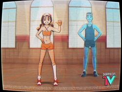 1boy 1girl animated audible_speech blue_penis breasts brown_hair cleft_of_venus cum cum_in_mouth cum_on_body cum_on_breasts cum_on_hair cum_on_legs cum_on_tongue cum_on_upper_body deepthroat derpixon english_audio eri-chan_(derpixon) facial fellatio fingerless_gloves frottage ghost gloves gym handjob hetero low_twintails missing_tooth navel nipples one_breast_out one_eye_closed oral penis pussy sex small_breasts sound tagme thigh_sex twintails uncensored video