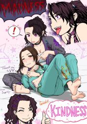 Rule 34 | 2girls, artist request, blush, breasts, catfight, cleavage, feet, highres, multiple girls, smile, tagme, thumbs up, tongue, tongue out