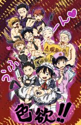 3girls 3x3oh 6+boys :d absurdres alternate_costume anger_vein animal_ears ball_gag black_hair black_thighhighs blindfold bound bound_wrists breasts brown_hair character_request clipboard closed_eyes collar crossed_arms demon_horns demon_tail dog_ears drooling enmaided everyone fake_animal_ears family gag glasses grey_hair hands_up hat heart heart_hands highres holding holding_gag holding_stethoscope holding_whip horns ichinose-ke_no_taizai ichinose_kakeru_(ichinose-ke_no_taizai) ichinose_kozo_(ichinose-ke_no_taizai) ichinose_minako_(ichinose-ke_no_taizai) ichinose_sakie_(ichinose-ke_no_taizai) ichinose_shiori_(ichinose-ke_no_taizai) ichinose_tsubasa_(ichinose-ke_no_taizai) leotard lipstick_mark maid multiple_boys multiple_girls nakajima_yuuki nude nurse old old_man old_woman one_eye_closed open_mouth police_hat red_eyes red_hair short_hair small_breasts smile stethoscope studded_armlet sweat tail thighhighs topless_male white_thighhighs wrist_cuffs