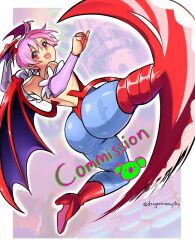 Rule 34 | 1girl, ass, ass focus, attack, bare shoulders, boots, bridal gauntlets, capcom, d-ryuu, darkstalkers, demon girl, from behind, head wings, high heel boots, high heels, huge ass, leotard, lilith (darkstalkers), open mouth, pantyhose, purple hair, red eyes, short hair, smile, solo, thick thighs, thighs, thong leotard, wings