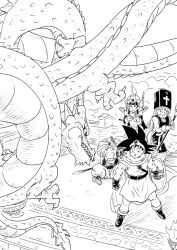 Rule 34 | 1other, 2boys, 2girls, armor, bikini armor, bulma, cape, chi-chi (dragon ball), clenched hands, clenched teeth, cloud, cosplay, creator connection, crossover, dragon, dragon ball, dragon ball (classic), dragon quest, dragon quest iii, eastern dragon, erdrick&#039;s sword, gloves, gvdygdu, hat, helmet, holding, holding shield, holding staff, husband and wife, kuririn, long hair, merchant (dq3), merchant (dq3) (cosplay), midriff, mitre, monochrome, multiple boys, multiple girls, muscular, muscular male, polearm, priest (dq3), priest (dq3) (cosplay), roto (dq3), roto (dq3) (cosplay), scared, shield, son goku, spear, spiked hair, staff, sweatdrop, sword, sword on back, tabard, teeth, toriyama akira (style), tunic, turban, vest, warrior (dq3), warrior (dq3) (cosplay), weapon, weapon on back, winged helmet