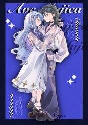 Rule 34 | 2girls, bang dream!, bang dream! it&#039;s mygo!!!!!, black border, black choker, black hair, black shoes, blue eyes, blue hair, border, character name, chinese commentary, choker, commentary request, commission, copyright name, earrings, hand on another&#039;s waist, highres, jewelry, long hair, multiple girls, pants, parted lips, purple background, purple nails, purple pants, purple shirt, ring, see-through clothes, see-through sleeves, shirt, shoes, skirt, socks, standing on another&#039;s feet, togawa sakiko, white shirt, white skirt, white socks, yahata umiri, yoyoray20001996, yuri