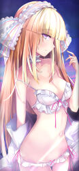 absurdres bemani bikini blonde_hair breasts frilled_bikini frills hair_ribbon highres kie_(yospcd) kougei_ciel_nana long_hair medium_breasts ribbon sound_voltex swimsuit