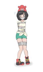 arms_behind_back autotaped bdsm bondage bound collarbone gag gagged highres improvised_gag kidnapped original selene_(pokemon) tape tape_bondage tape_gag taped_arms