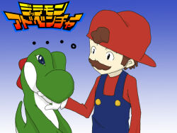 blue_eyes digimon digimon_(creature) hat mario mario_(series) nintendo parody sagr style_parody yoshi