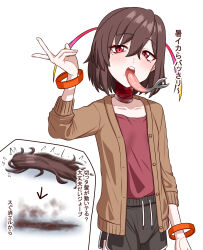 1girl forked_tongue highres long_tongue manjuuumauma shorts tagme tongue