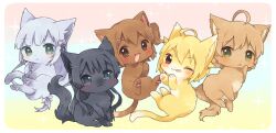 Rule 34 | ;p, ahoge, animal, animal focus, animalization, black fur, black hair, blonde hair, blue eyes, blue fur, blue hair, blush, brown eyes, brown fur, brown hair, cat, closed mouth, green eyes, hair ornament, hairclip, ibuki tsubasa, idolmaster, idolmaster million live!, idolmaster million live! theater days, kasuga mirai, long hair, looking at viewer, mogami shizuka, nako (user wnnm5534), no humans, one eye closed, one side up, open mouth, red eyes, sakuramori kaori, shiraishi tsumugi, short hair, smile, tongue, tongue out, yellow fur