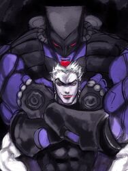 Rule 34 | 2boys, alternate color, chin rest, dio brando, head on head, head rest, jojo no kimyou na bouken, lipstick, makeup, male focus, merumeru626, multiple boys, muscular, muscular male, red eyes, shirt, sleeveless, sleeveless turtleneck, smirk, stardust crusaders, the world, tight clothes, tight shirt, turtleneck