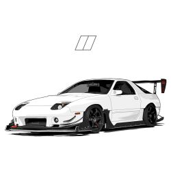 car left-hand_drive mazda mazda_rx-7 mazda_rx-7_fc motor_vehicle no_humans original race_vehicle racecar rally2727 rear-view_mirror shadow side-view_mirror simple_background spoiler_(automobile) sports_car tow_hook vehicle_focus white_background white_car windshield