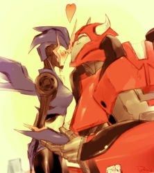 1boy 1girl arcee arcee_(prime) autobot bad_id bad_pixiv_id blush cliffjumper closed_eyes couple hetero kiss kissing_forehead kotteri robot transformers transformers_prime