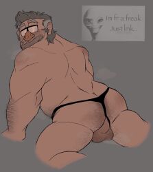 1boy ass bara bikini_briefs breath cropped_legs english_text fat fat_man from_behind glasses gravity_falls hairy highres looking_back male_focus male_underwear mature_male muscular muscular_male old old_man solo sparse_leg_hair grunkle_stan testicle_hair thick_arm_hair thick_ass_hair thick_navel_hair underwear zillabowzer09