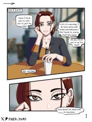 absurdres assertive_female brown_eyes cafe femdom hetero highres mature_female pov_across_table pov_dating red_hair sweetpotat0 table