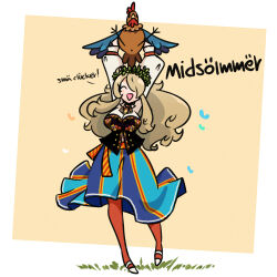 1girl absurdres bird blonde_hair chicken dress highres murgoten stella_(murgoten)