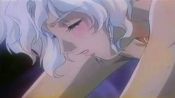 1girl animated animated_gif blush bouncing_breasts breasts closed_eyes dark_skin female_focus jewelry large_breasts lipstick long_hair makeup nipples open_mouth pendant pink_lips ponytail pumping rita_(words_worth) sweat upper_body white_hair words_worth