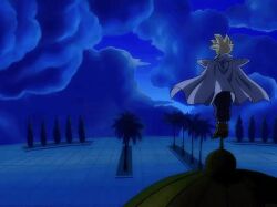 animated animated_gif blonde_hair cape dragon_ball green_eyes light serious son_gohan standing sun sunlight sunrise super_saiyan tagme