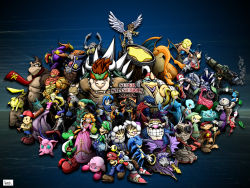animal blonde_hair blue_eyes bowser brown_hair captain_olimar charizard child creatures_(company) crossover diddy_kong donkey_kong donkey_kong_(series) donkey_kong_country elf facial_hair falco_lombardi family_computer_robot fire_emblem fox_mccloud game_&amp;_watch game_freak gen_1_pokemon gen_4_pokemon highres ice_climber ice_climbers ike_(fire_emblem) ivysaur jigglypuff kid_icarus king_dedede kirby kirby_(series) link long_hair lucario lucas_(mother_3) luigi mario mario_(series) marth_(fire_emblem) metal_gear_(series) metroid monkey mother_(series) mother_2 mother_3 mr._game_&amp;_watch multiple_boys mustache ness_(mother_2) nintendo olimar pikachu pikmin_(creature) pikmin_(series) pit_(kid_icarus) pointy_ears pokemon pokemon_(creature) princess_peach princess_zelda samus_aran sega sheik solid_snake sonic_(series) squirtle star_fox super_mario_bros._1 super_smash_bros. the_legend_of_zelda toon_link wario warioware yoshi