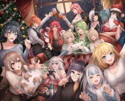 6+girls absurdres alcohol alternate_hairstyle animal_ears antlers bare_shoulders beer black_hair blue_eyes blue_hair blue_nails blush book breasts brown_eyes brown_hair ceres_fauna choker christmas christmas_present christmas_tree clenched_teeth closed_mouth controller cookie couch dog_girl fake_beard fake_facial_hair fang food fuwawa_abyssgard game_controller gawr_gura gift glass glasses gloves green_hair grey_hair hakos_baelz hat heterochromia highres holding holding_controller holding_game_controller hololive hololive_english horns indoors irys_(hololive) koseki_bijou large_breasts long_hair looking_at_another looking_at_viewer looking_over_eyewear medium_breasts medium_hair mococo_abyssgard moon mori_calliope mouse_ears multicolored_hair multiple_girls nanashi_mumei nerissa_ravencroft night ninomae_ina&#039;nis off_shoulder one_eye_closed open_mouth orange_eyes orange_hair orange_nails ouro_kronii parted_lips pink_eyes pink_nails pointy_ears ponytail popcornflakes purple_hair purple_nails red_eyes red_nails round_eyewear santa_costume santa_hat shark_girl sharp_teeth shiori_novella short_hair side_ponytail sitting sleeping small_breasts smile standing takanashi_kiara teeth tray tsukumo_sana virtual_youtuber watson_amelia white_hair window yukihana_lamy