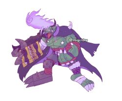 Rule 34 | 1boy, banchou, coat, coat on shoulders, delinquent, digimon, digimon (creature), highres, male focus, orgemon, oridigi, original, sharp teeth, solo, teeth, tongue, tongue out