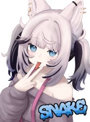 1girl artist_request cunnilingus_gesture kmnz long_tongue tagme tina_(kmnz) tongue v