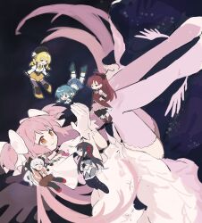 6+girls ^_^ akemi_homura akemi_homura_(magical_girl) black_hair black_pantyhose black_thighhighs blonde_hair blue_eyes blue_hair blue_skirt closed_eyes dress drill_hair giant giantess gloves hair_ribbon highres kaname_madoka long_hair magical_girl mahou_shoujo_madoka_magica mahou_shoujo_madoka_magica:_hangyaku_no_monogatari miki_sayaka miki_sayaka_(magical_girl) mmmmtooooo momoe_nagisa momoe_nagisa_(magical_girl) multiple_girls pantyhose pink_hair pink_skirt pink_thighhighs red_dress red_hair red_ribbon ribbon sakura_kyoko sakura_kyoko_(magical_girl) short_hair short_twintails skirt smile soul_gem thighhighs tomoe_mami tomoe_mami_(magical_girl) twin_drills twintails two_side_up ultimate_madoka white_dress white_gloves white_hair yellow_skirt