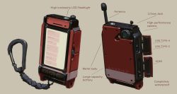 4chan absurdres artist_name beige_background cellphone english_text highres hozumi_sousei multiple_views no_humans original phone fake_phone_screenshot power_symbol radio_antenna smartphone usb